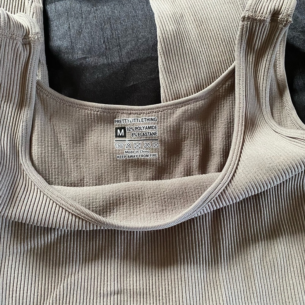 PrettyLittleThing Ribbed Cream One Piece - Picture 2 of 2